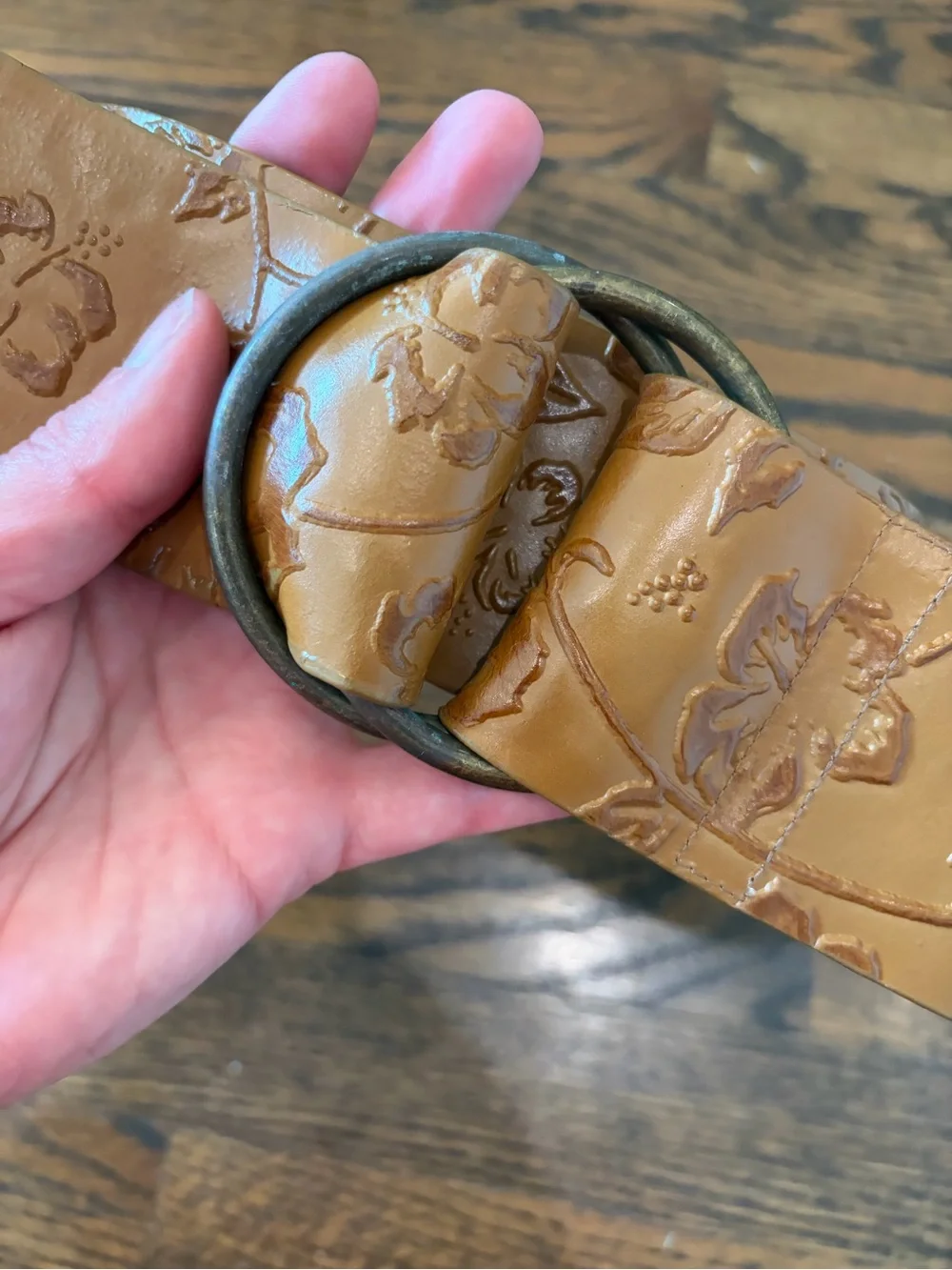 MODA INTERNATIONAL Floral Embossed Leather Boho Wide Belt